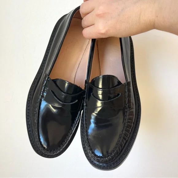 J. Crew Rowan Black Leather Penny Loafers Slip On Business Casual Shoes Size 7 - Picture 2 of 8